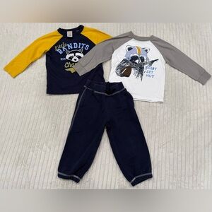 Gymboree 3-Piece Outfit - Navy, Mustard & Gray Racoon Tops with Navy SweatPants